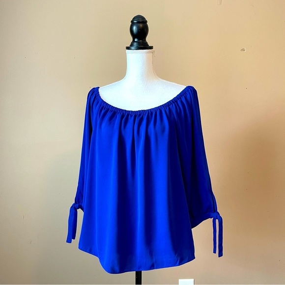 J. CREW | Cobalt Blue Off Shoulder Peasant Blouse Sz M - Picture 1 of 8